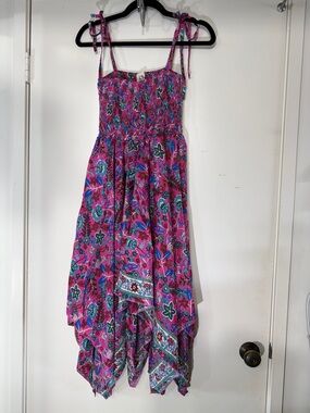 Pink Floral Handkerchief-Hem Sundress or Maxi Skirt M/L